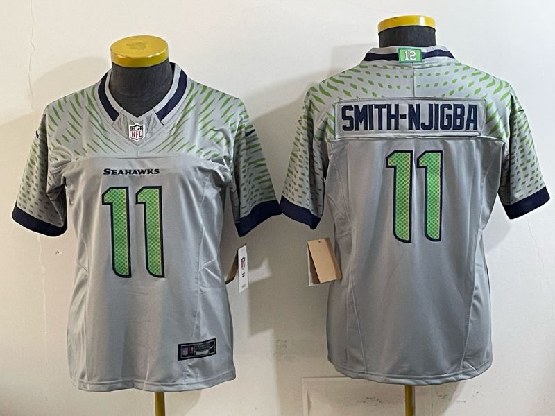 Women Seattle Seahawks #11 Smith-Njigba Grey 5th generations 2026 Nike Limited NFL Jersey style 01